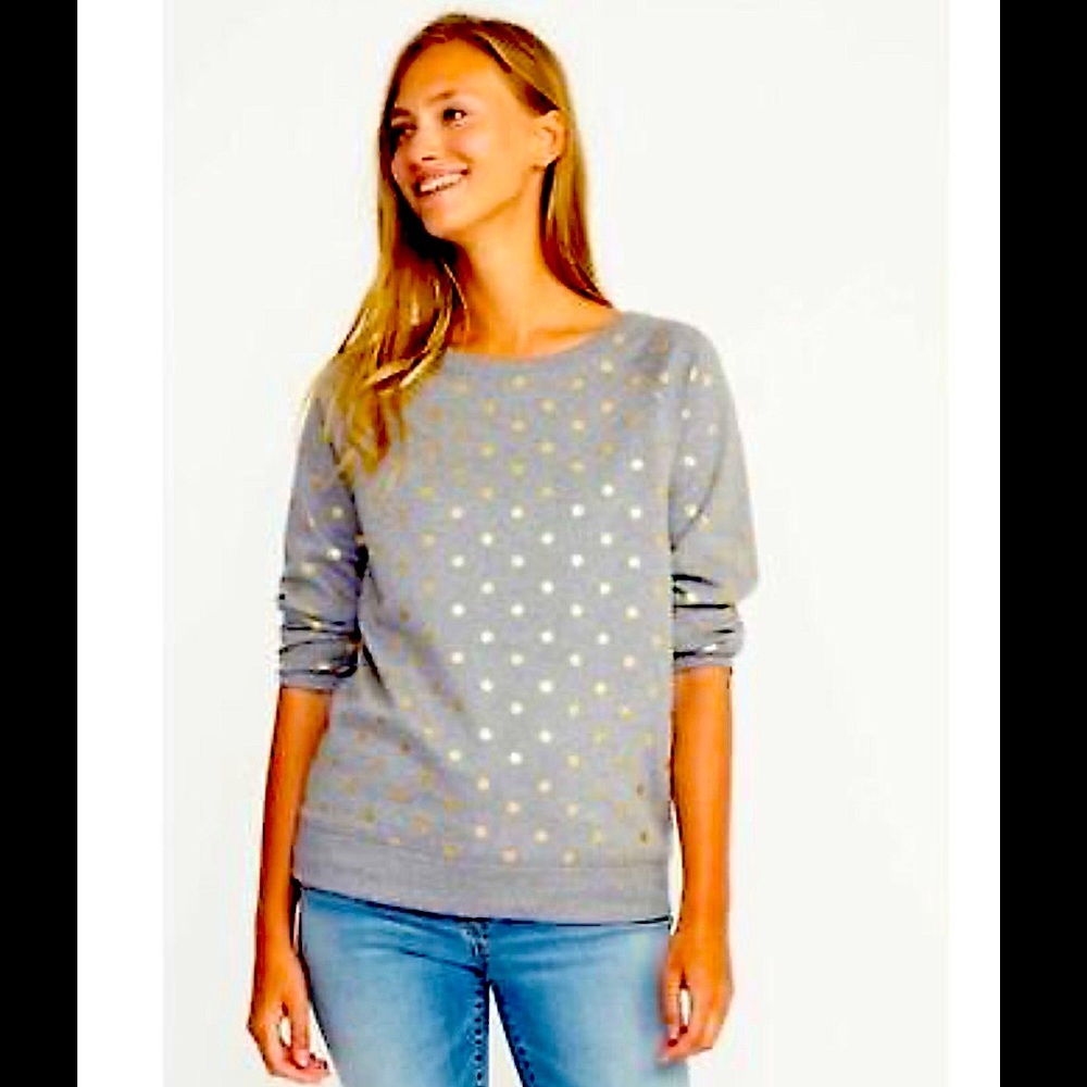Old Navy gray crew neck sweatshirt with gold polka dots